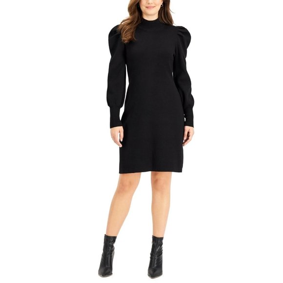 TAYLOR DRESSES Turtleneck Long Sleeve Knit Sweater Dress in Black - NWT - Size L - Picture 1 of 4